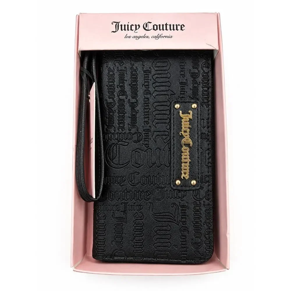 Juicy Couture Black Gothic Embossed Zip Around Wristlet Wallet NIB Y2K McBling